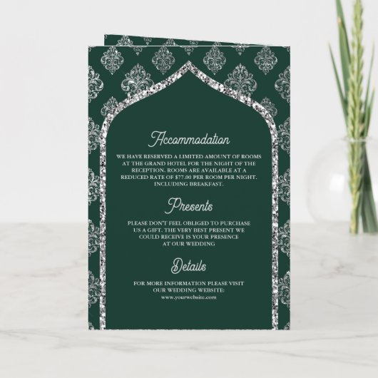 Smaragd Zilveren Damast Arch QR Code Moslim Bruilo (Achterkant)