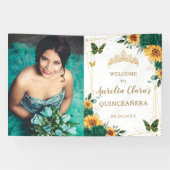 Smaragd Zonnebloemen Quinceañera Welkom Achtergron Spandoek (Horizontaal)