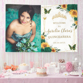 Smaragd Zonnebloemen Quinceañera Welkom Achtergron Spandoek