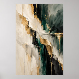 Smaragd Zwart Goud Gelaagde Abstracte Wandkunst Poster