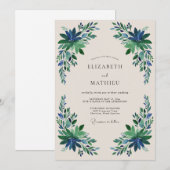 Smaragdblauwe bloemrijke bruiloft kaart (Voorkant / Achterkant)