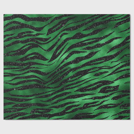 Smaragde Groen en Zwarte Glam Animal Print Cadeaupapier (Vlak)