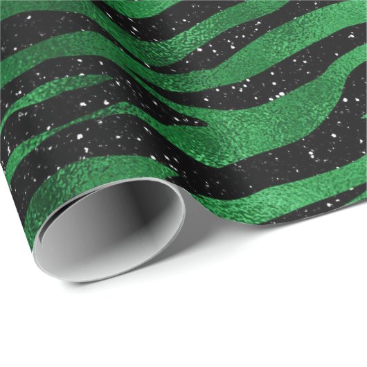 Smaragde Groen en Zwarte Glam Animal Print Cadeaupapier (Rol Hoek)