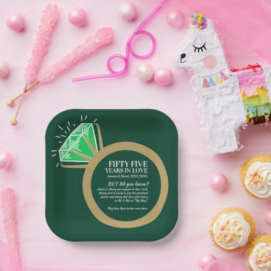 Smaragde groene ring en gouden ring papieren bordje (Feest)