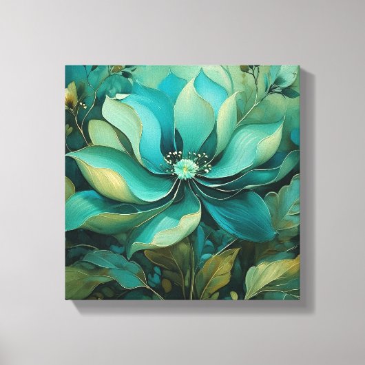 Smaragden Bloemblaadjes: Boho Bloemrijke Serenitei Canvas Afdruk (Voorkant)