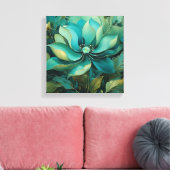 Smaragden Bloemblaadjes: Boho Bloemrijke Serenitei Canvas Afdruk (Insitu (Woonkamer))