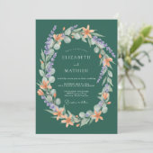 Smaragden bloemenkrans romantische bruiloft kaart (Staand voorkant)