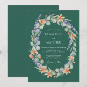Smaragden bloemenkrans romantische bruiloft kaart (Voorkant / Achterkant)