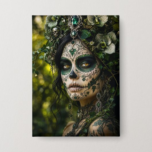 Smaragden Bos Calavera – Groene Botanische Button (Voorkant)