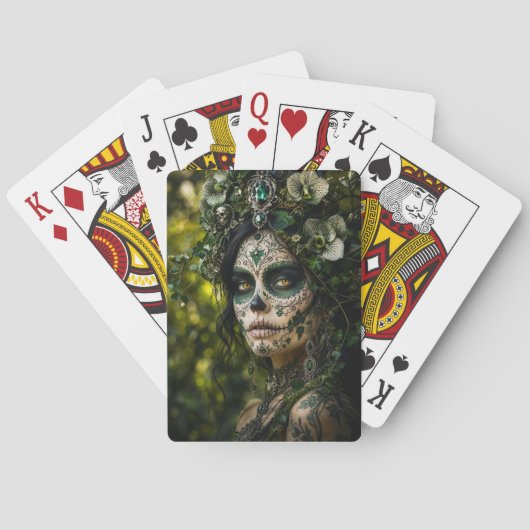 Smaragden Bos Calavera – Groene Botanische Pokerkaarten (Achterkant)