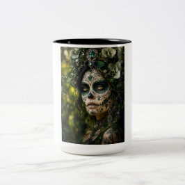 Smaragden Bos Calavera – Groene Botanische Tweekleurige Koffiemok