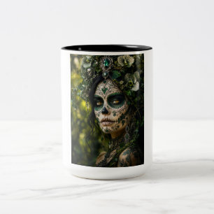 Smaragden Bos Calavera – Groene Botanische Tweekleurige Koffiemok