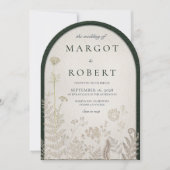 Smaragden Bos & Ivoren Kant Boog Bruiloft Kaart (Voorkant)