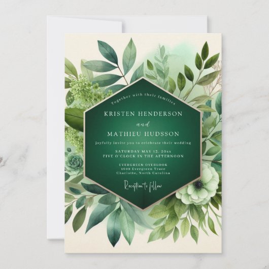 Smaragden Botanische Bosbruiloft Kaart (Voorkant)