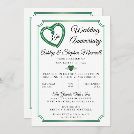 Smaragden Diamanten 35e huwelijksjubileumfeest Kaart (Voorkant / Achterkant)