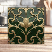 Smaragden en gouden Art Nouveau Bloemen Tegeltje