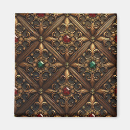 Smaragden en robijnen op een gouden  ontwerp magneet