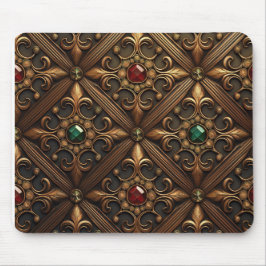 Smaragden en robijnen op een gouden  ontwerp muismat