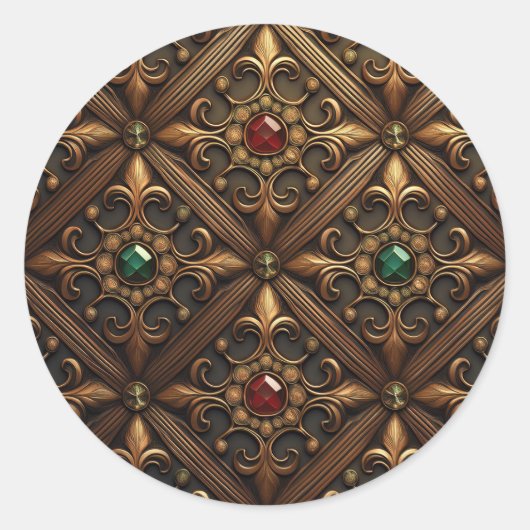 Smaragden en robijnen op een gouden  ontwerp ronde sticker (Voorkant)
