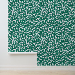 Smaragden en witte bloemen behang