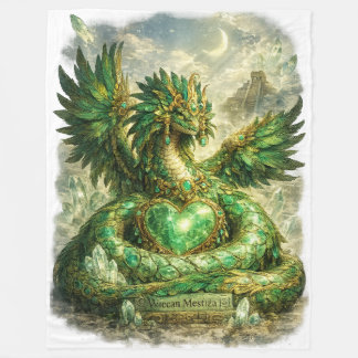 Smaragden Hart van Quetzalcóatl | Gevederde Slang Fleece Deken