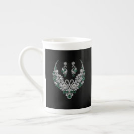 Smaragden Kristallen Zwanen | Luxe Sieraden Porselein Kop