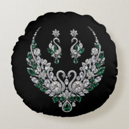 Smaragden Kristallen Zwanen | Luxe Sieraden Rond Kussen