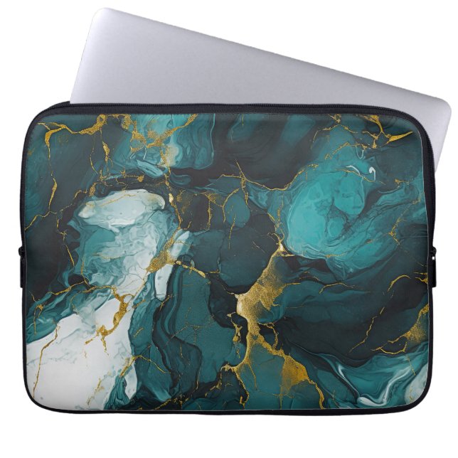 Smaragden marmer met gouden aders laptop sleeve (Voorkant)