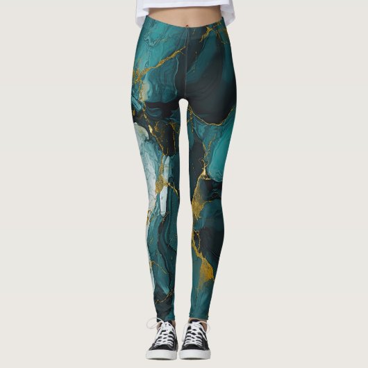Smaragden marmer met gouden aders leggings (Voorkant)