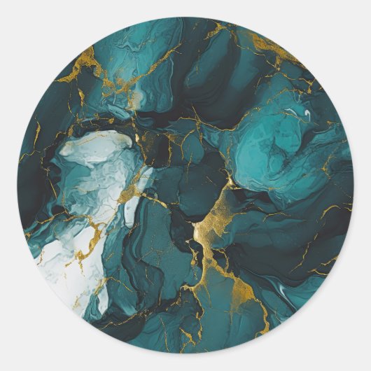 Smaragden marmer met gouden aders ronde sticker (Voorkant)