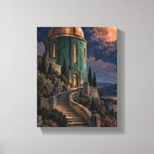 Smaragden observatorium onder een koperen maan canvas afdruk