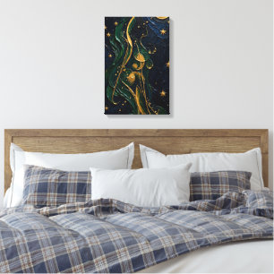 Smaragden Silhouet Onder Gouden Maan Canvas Afdruk