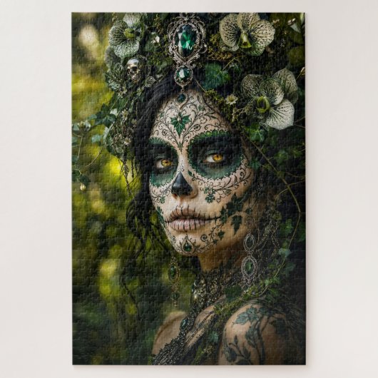 Smaragden Woud Calavera – Groene Botanische Legpuzzel (Verticaal)
