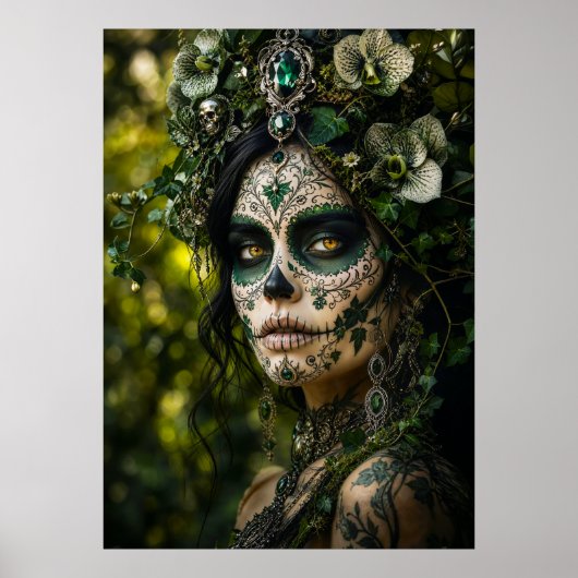 Smaragden Woud Calavera – Groene Botanische Poster (Voorkant)
