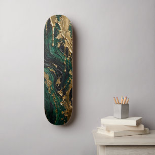 Smaragdende Afgrond - Luxe Groen Zwart en Goud Vlo Persoonlijk Skateboard