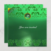 SMARAGDENE DAMAST EDELSTEEN MONOGRAM groen Kaart (Voorkant / Achterkant)