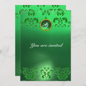 SMARAGDENE DAMAST EDELSTEEN MONOGRAM groen Kaart (Voorkant / Achterkant)