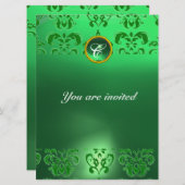 SMARAGDENE DAMAST EDELSTEEN MONOGRAM groen Kaart (Voorkant / Achterkant)