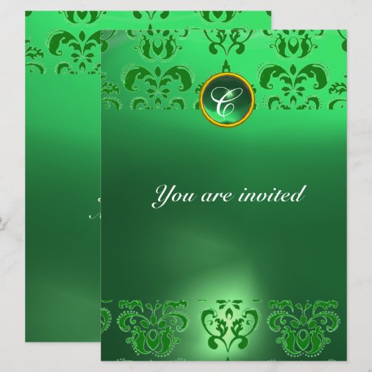 SMARAGDENE DAMASTEEDSTEEN INITIALEN groen Kaart (Voorkant / Achterkant)