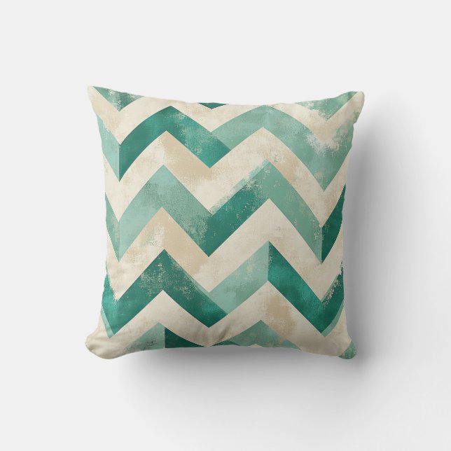 Smaragdgroen Abstract Chevron Waterverf Kussen (Voorkant)