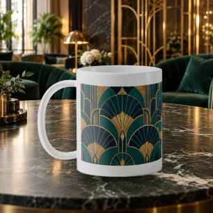 Smaragdgroen Art Deco-waaierpatroonmok Koffiemok