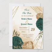 Smaragdgroen beige goud botanisch save the date (Voorkant)