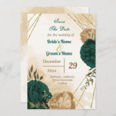 Smaragdgroen beige goud botanisch save the date (Voorkant / Achterkant)