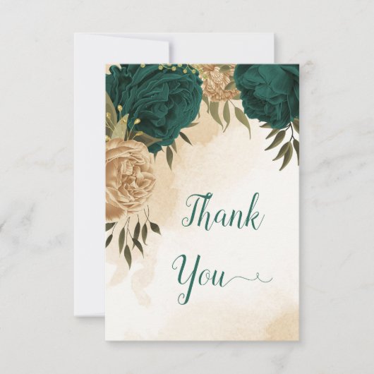 Smaragdgroen beige goud botanische bruiloft bedankkaart (Voorkant)