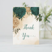 Smaragdgroen beige goud botanische bruiloft bedankkaart (Staand voorkant)