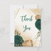 Smaragdgroen beige goud botanische bruiloft bedankkaart (Voorkant)