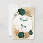 Smaragdgroen beige goud botanische bruiloft bedankkaart (Voorkant)