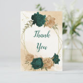 Smaragdgroen beige goud botanische bruiloft bedankkaart (Staand voorkant)