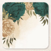 Smaragdgroen beige goud botanische bruiloft kartonnen onderzetters (Voorkant)