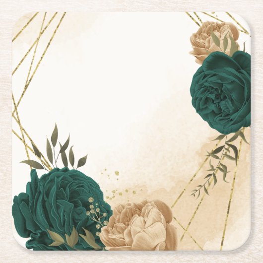 Smaragdgroen beige goud botanische bruiloft kartonnen onderzetters (Voorkant)